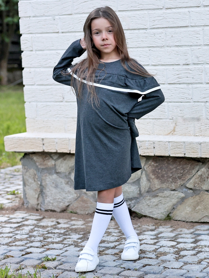 Платье для девочки школьное БУШОН SK33, цвет темно-серый