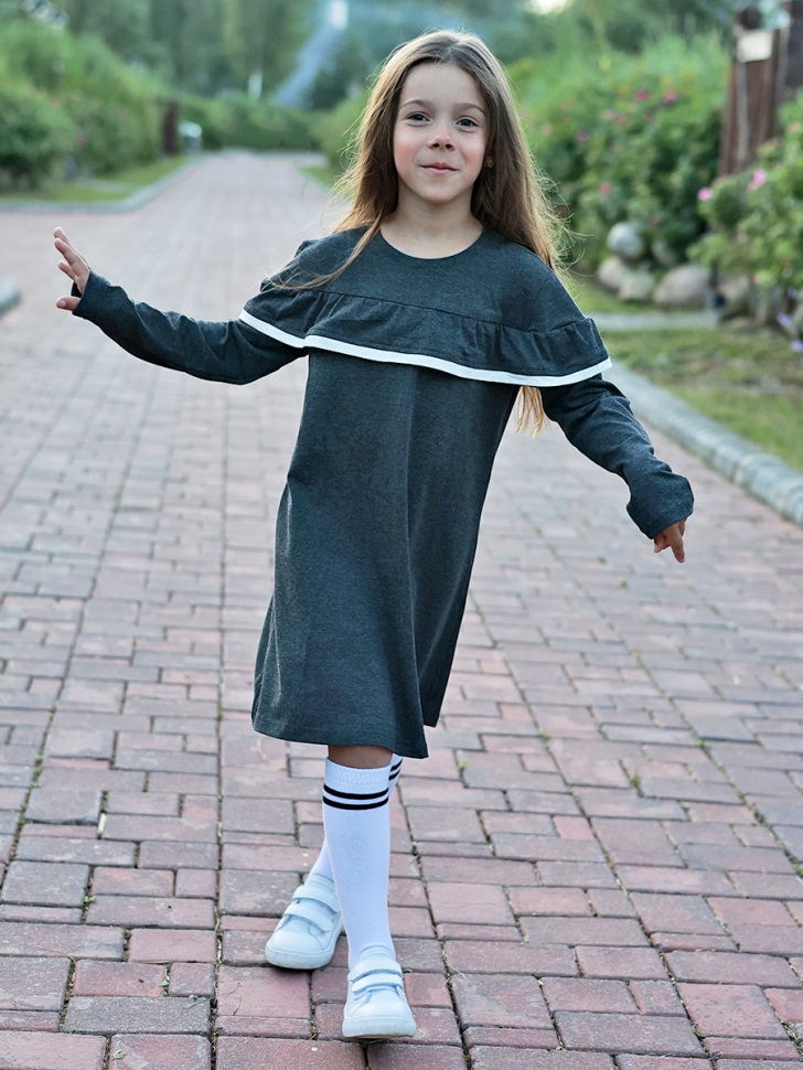 Платье для девочки школьное БУШОН SK33, цвет темно-серый