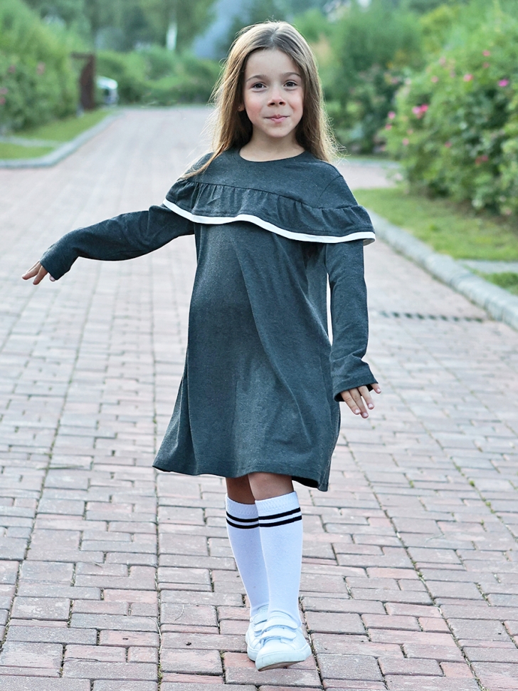 Платье для девочки школьное БУШОН SK33, цвет темно-серый
