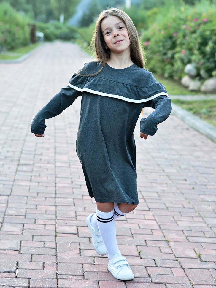 Платье для девочки школьное БУШОН SK33, цвет темно-серый