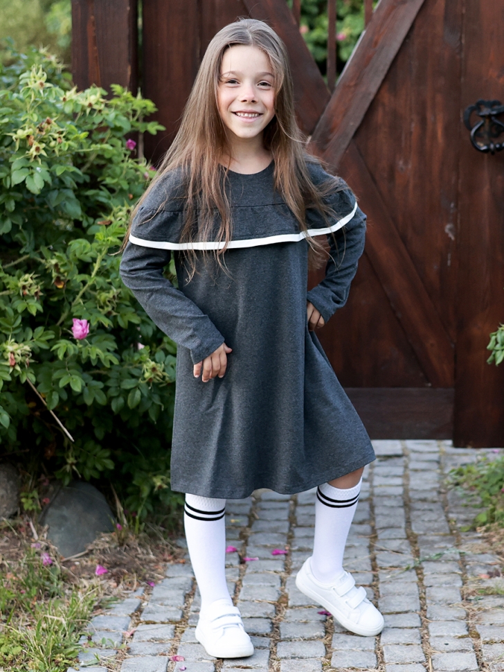 Платье для девочки школьное БУШОН SK33, цвет темно-серый