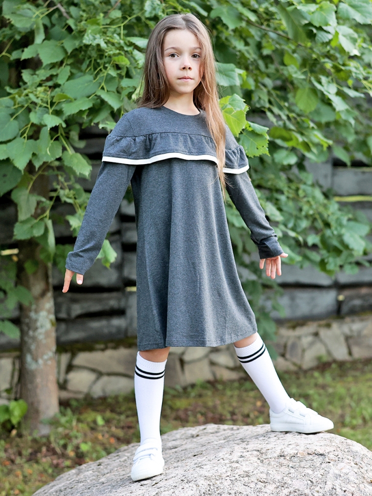Платье для девочки школьное БУШОН SK33, цвет темно-серый