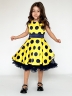 Платье для девочки нарядное БУШОН ST20, стиляги цвет желтый, синий пояс, принт синий горох 
