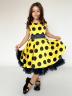Платье для девочки нарядное БУШОН ST20, стиляги цвет желтый, синий пояс, принт синий горох 
