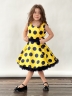 Платье для девочки нарядное БУШОН ST20, стиляги цвет желтый, синий пояс, принт синий горох 