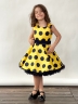 Платье для девочки нарядное БУШОН ST20, стиляги цвет желтый, синий пояс, принт синий горох 