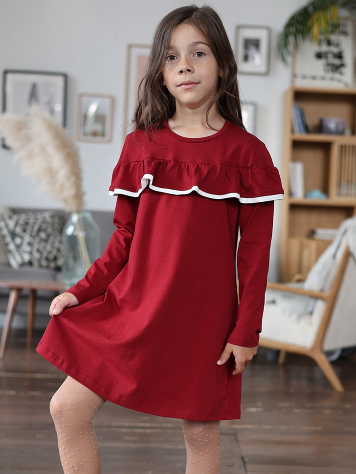 Платье для девочки школьное БУШОН SK33, цвет бордовый