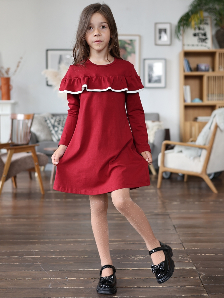 Платье для девочки школьное БУШОН SK33, цвет бордовый