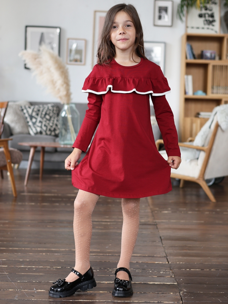 Платье для девочки школьное БУШОН SK33, цвет бордовый