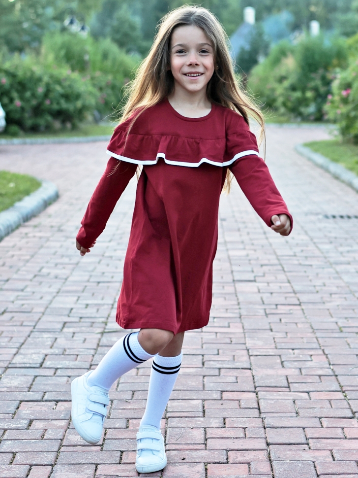 Платье для девочки школьное БУШОН SK33, цвет бордовый