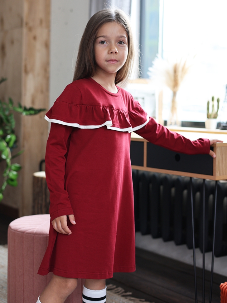 Платье для девочки школьное БУШОН SK33, цвет бордовый