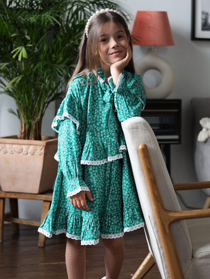 Платье для девочки нарядное БУШОН ST60, цвет зеленый