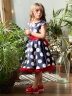 Платье для девочки нарядное БУШОН ST20, стиляги цвет темно-синий, красный пояс, принт белый горох 