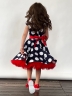 Платье для девочки нарядное БУШОН ST20, стиляги цвет темно-синий, красный пояс, принт белый горох 