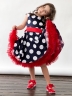 Платье для девочки нарядное БУШОН ST20, стиляги цвет темно-синий, красный пояс, принт белый горох 