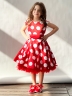 Платье для девочки нарядное БУШОН ST20, стиляги цвет красный, красный пояс, принт белый горох 