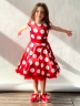 Платье для девочки нарядное БУШОН ST20, стиляги цвет красный, красный пояс, принт белый горох 