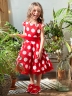 Платье для девочки нарядное БУШОН ST20, стиляги цвет красный, красный пояс, принт белый горох 