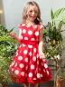 Платье для девочки нарядное БУШОН ST20, стиляги цвет красный, красный пояс, принт белый горох 