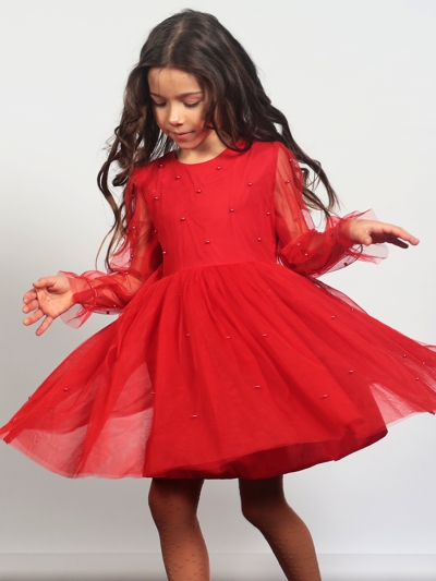 Платье для девочки нарядное БУШОН ST511, цвет красный