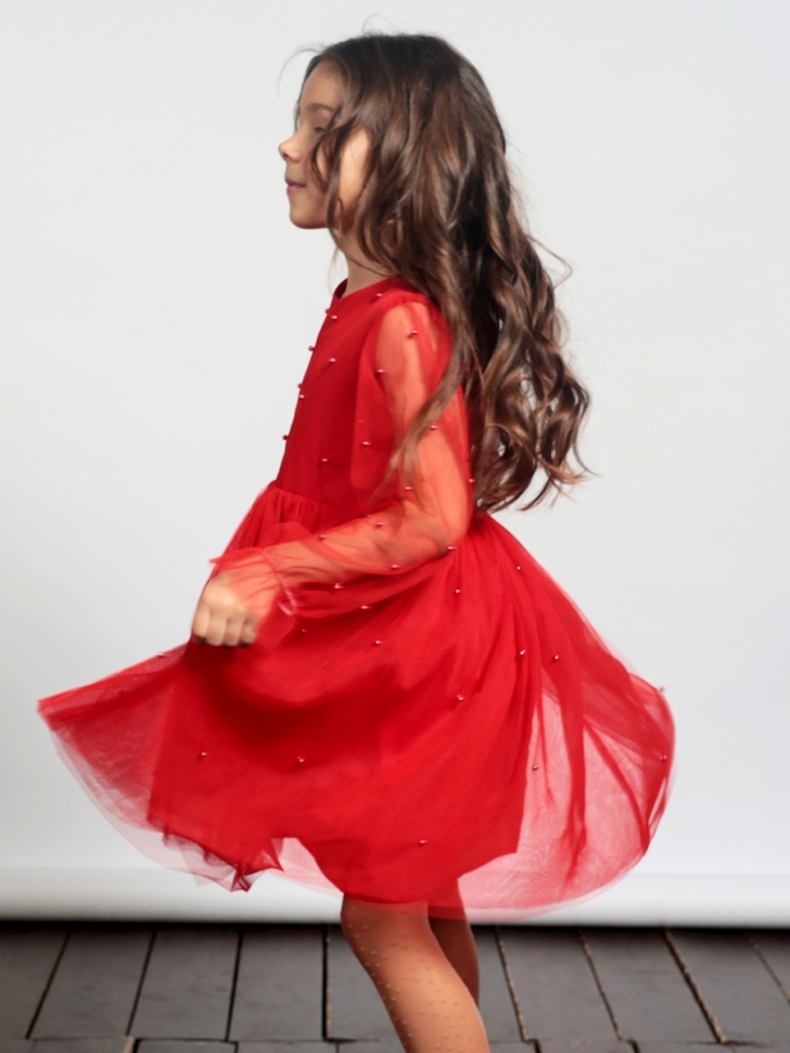 Платье для девочки нарядное БУШОН ST511, цвет красный 