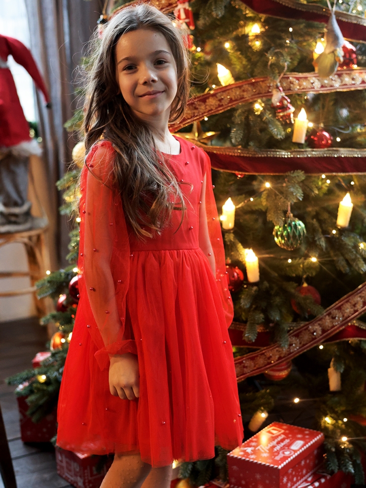 Платье для девочки нарядное БУШОН ST511, цвет красный 