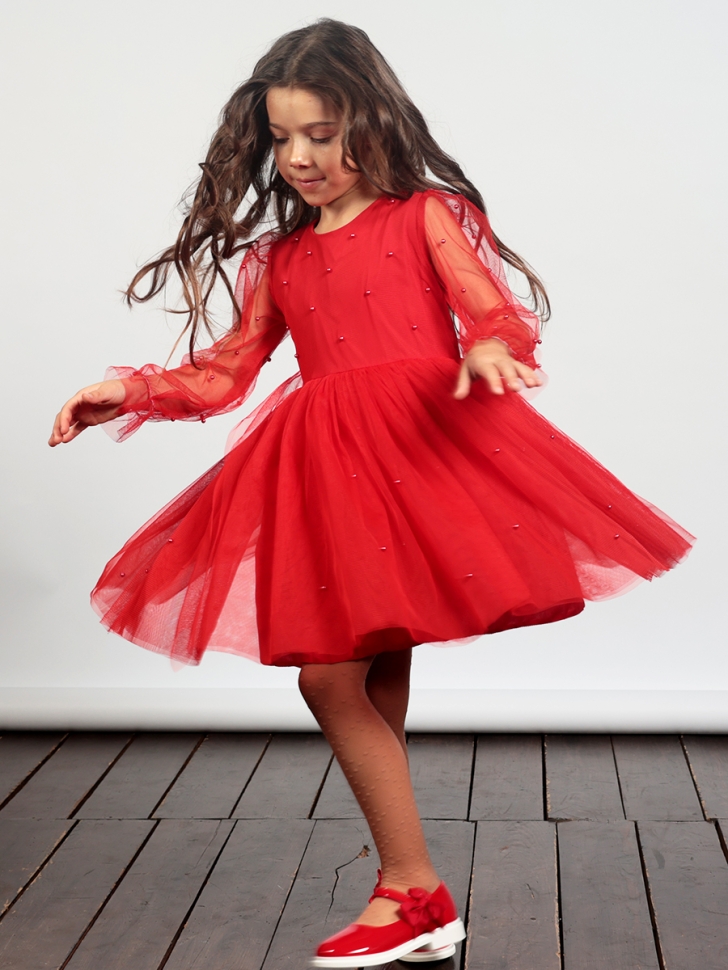 Платье для девочки нарядное БУШОН ST511, цвет красный 