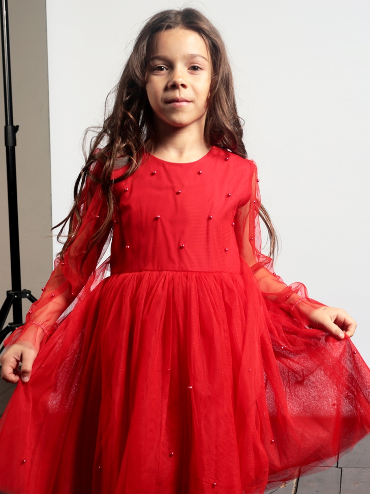 Платье для девочки нарядное БУШОН ST511, цвет красный 