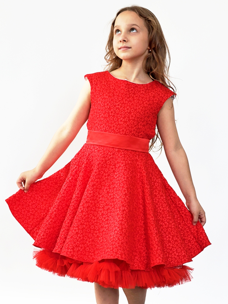 Платье для девочки праздничное БУШОН ST36, цвет красный 