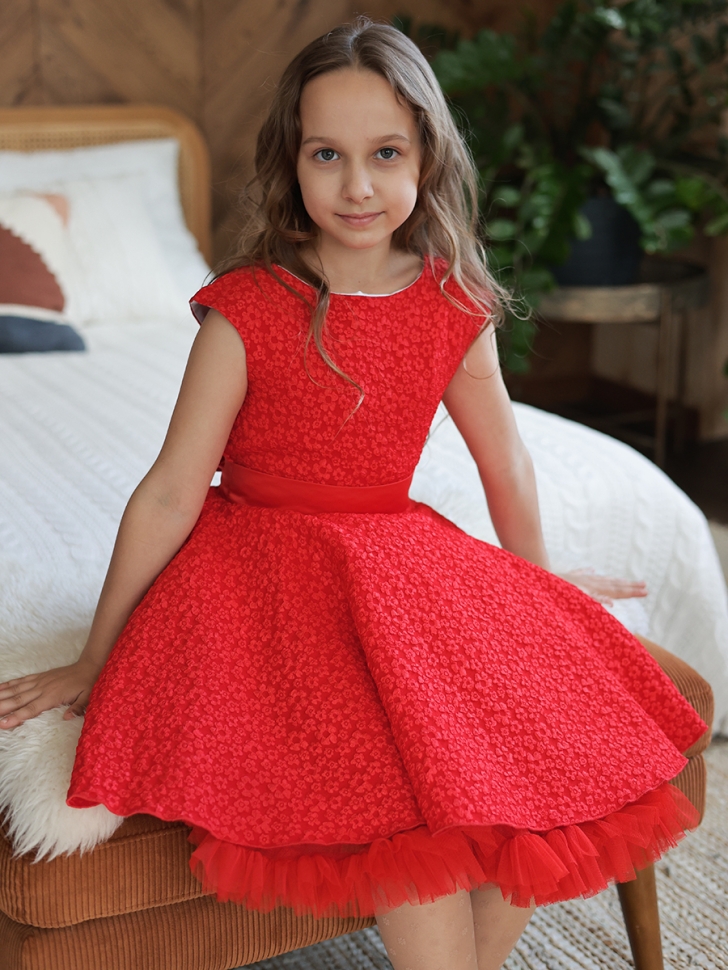 Платье для девочки праздничное БУШОН ST36, цвет красный 