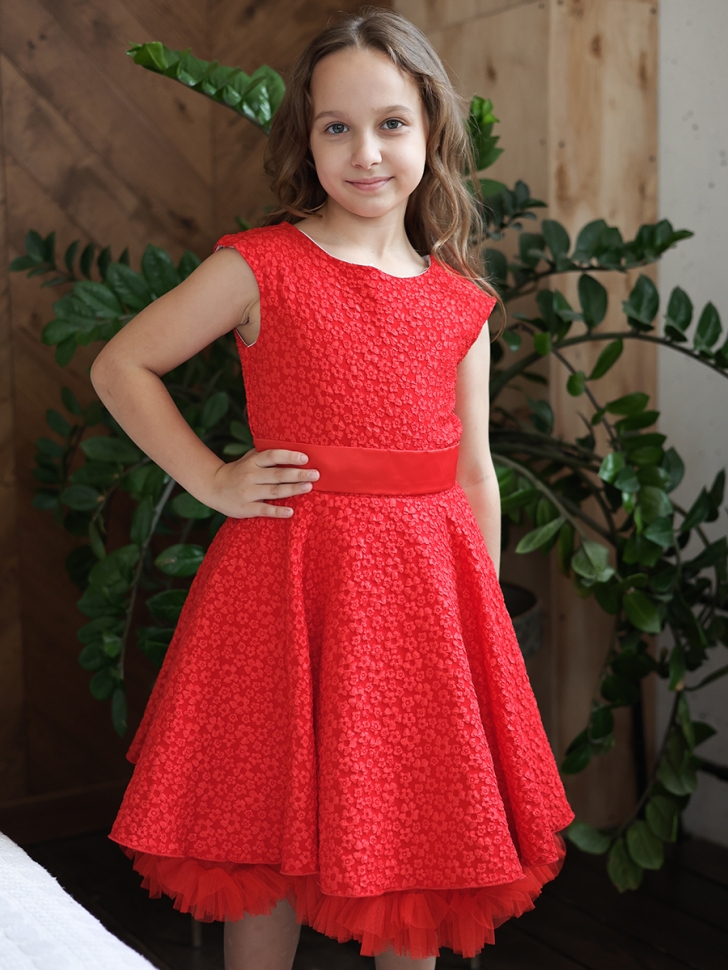 Платье для девочки праздничное БУШОН ST36, цвет красный 