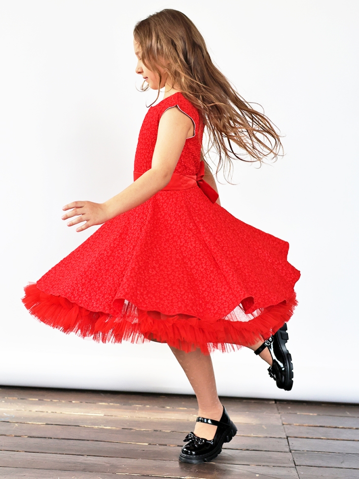 Платье для девочки праздничное БУШОН ST36, цвет красный 