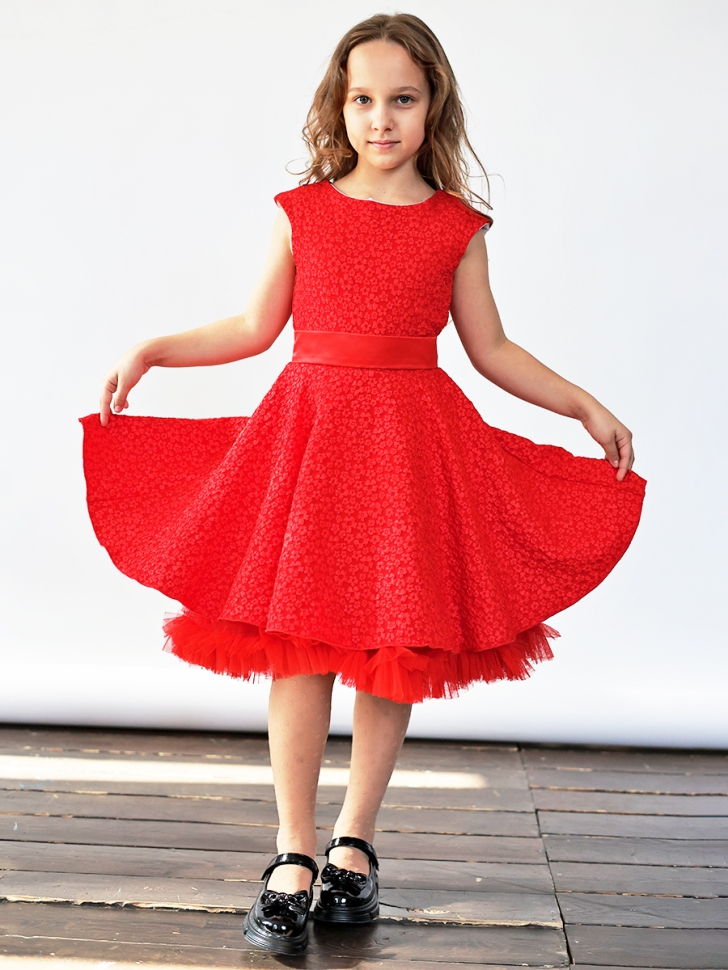 Платье для девочки праздничное БУШОН ST36, цвет красный 