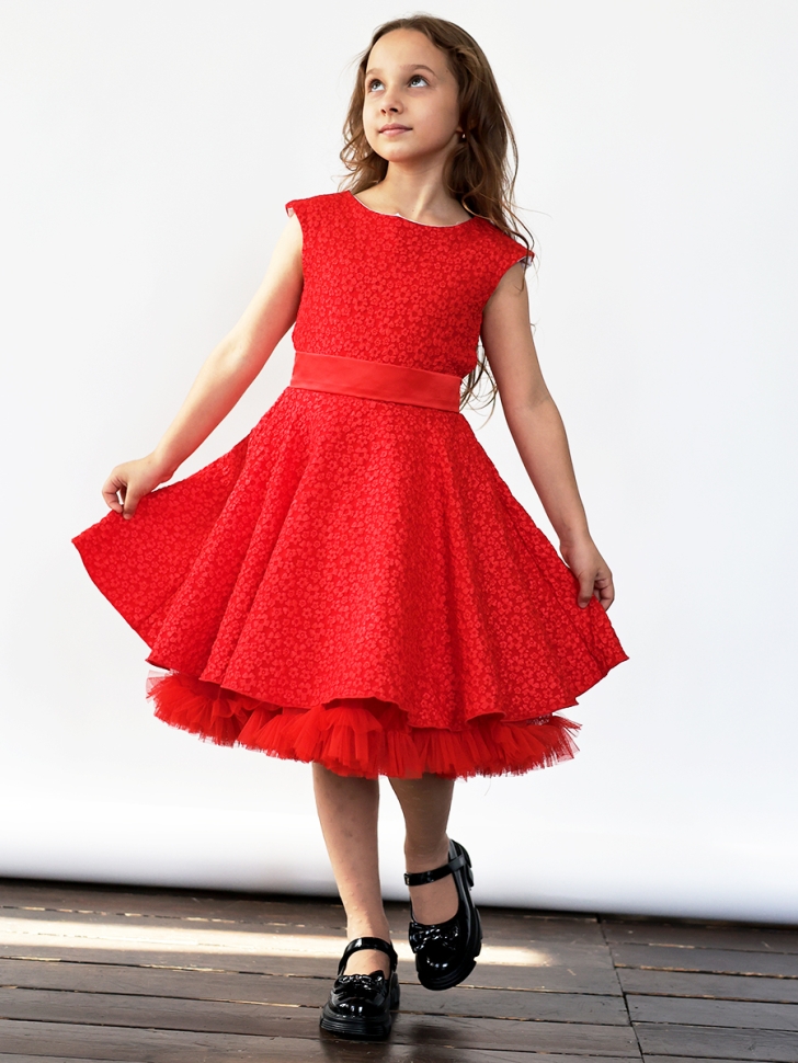 Платье для девочки праздничное БУШОН ST36, цвет красный 