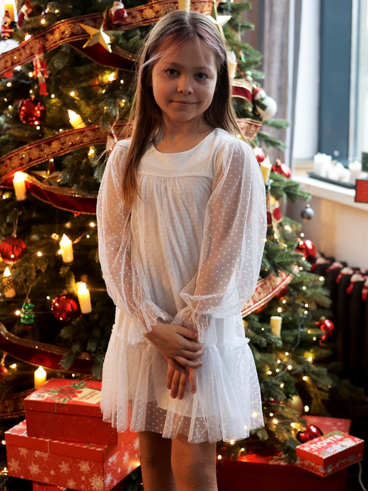 Платье для девочки нарядное БУШОН ST56, цвет белый