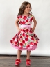 Платье для девочки нарядное БУШОН ST30, стиляги цвет красный/розовый пояс розовый, принт цветы 