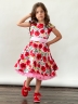 Платье для девочки нарядное БУШОН ST30, стиляги цвет красный/розовый пояс розовый, принт цветы 
