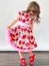 Платье для девочки нарядное БУШОН ST30, стиляги цвет красный/розовый пояс розовый, принт цветы 