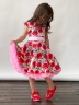 Платье для девочки нарядное БУШОН ST30, стиляги цвет красный/розовый пояс розовый, принт цветы 