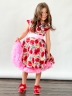 Платье для девочки нарядное БУШОН ST30, стиляги цвет красный/розовый пояс розовый, принт цветы 