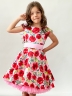 Платье для девочки нарядное БУШОН ST30, стиляги цвет красный/розовый пояс розовый, принт цветы 