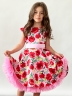 Платье для девочки нарядное БУШОН ST30, стиляги цвет красный/розовый пояс розовый, принт цветы 