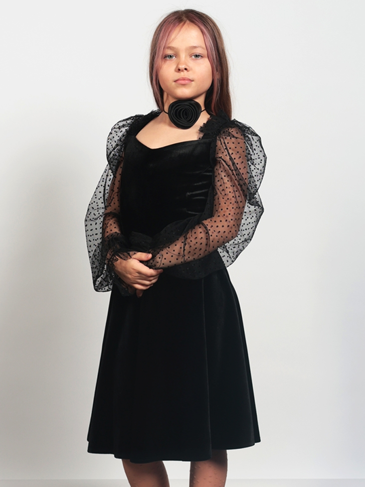 Платье велюровое нарядное БУШОН ST632, цвет черный choker