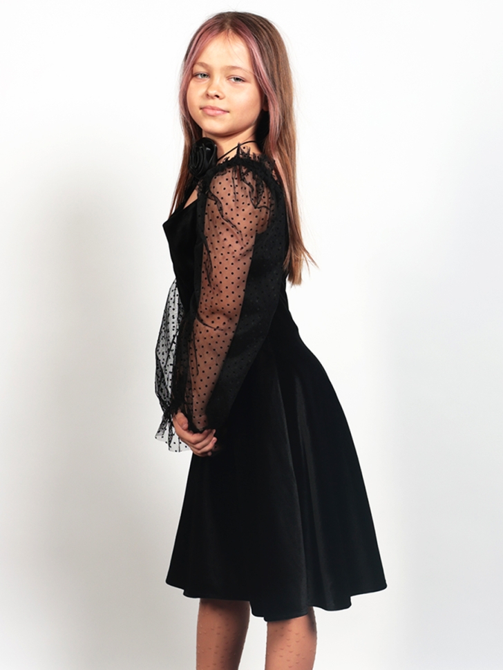 Платье велюровое нарядное БУШОН ST632, цвет черный choker