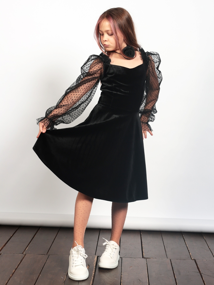 Платье велюровое нарядное БУШОН ST632, цвет черный choker