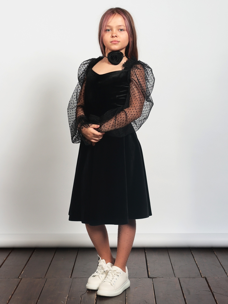 Платье велюровое нарядное БУШОН ST632, цвет черный choker