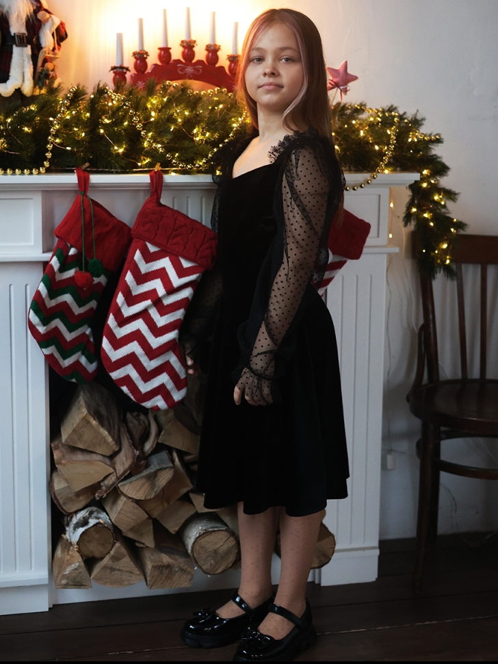 Платье велюровое нарядное БУШОН ST632, цвет черный choker