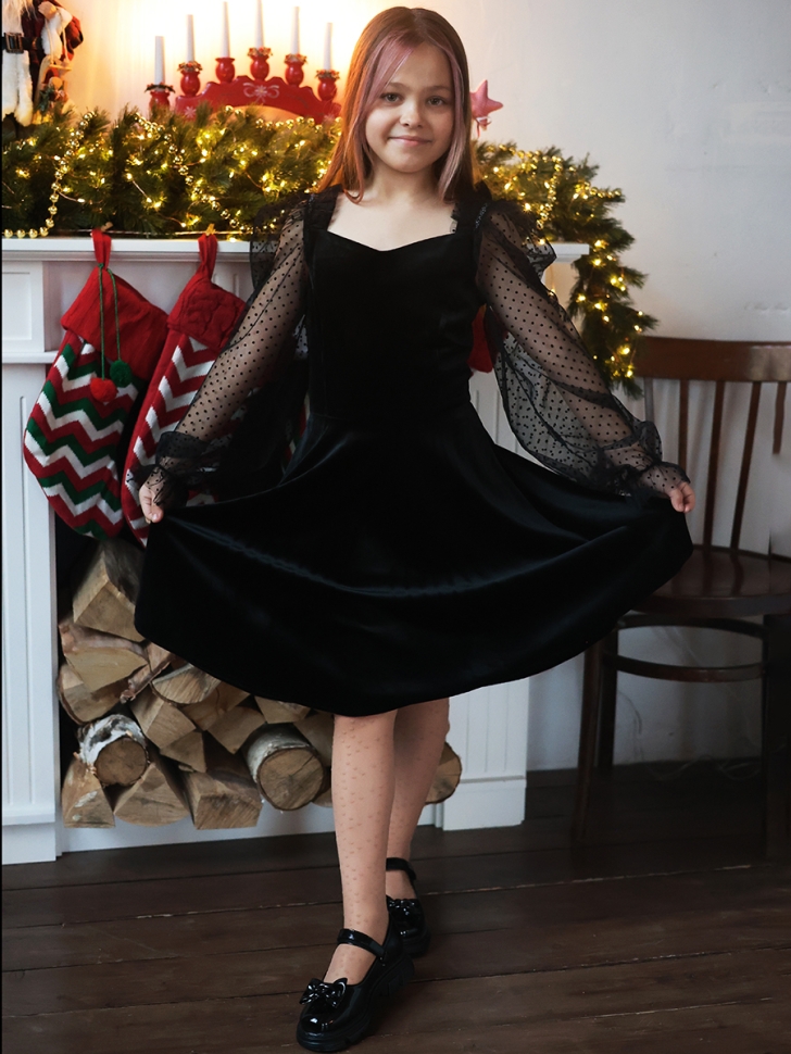 Платье велюровое нарядное БУШОН ST632, цвет черный choker