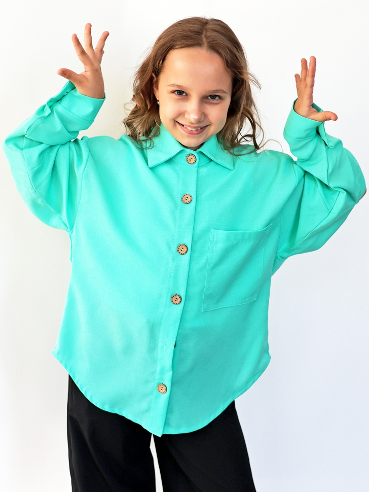Рубашка для девочки БУШОН, цвет бирюзовый