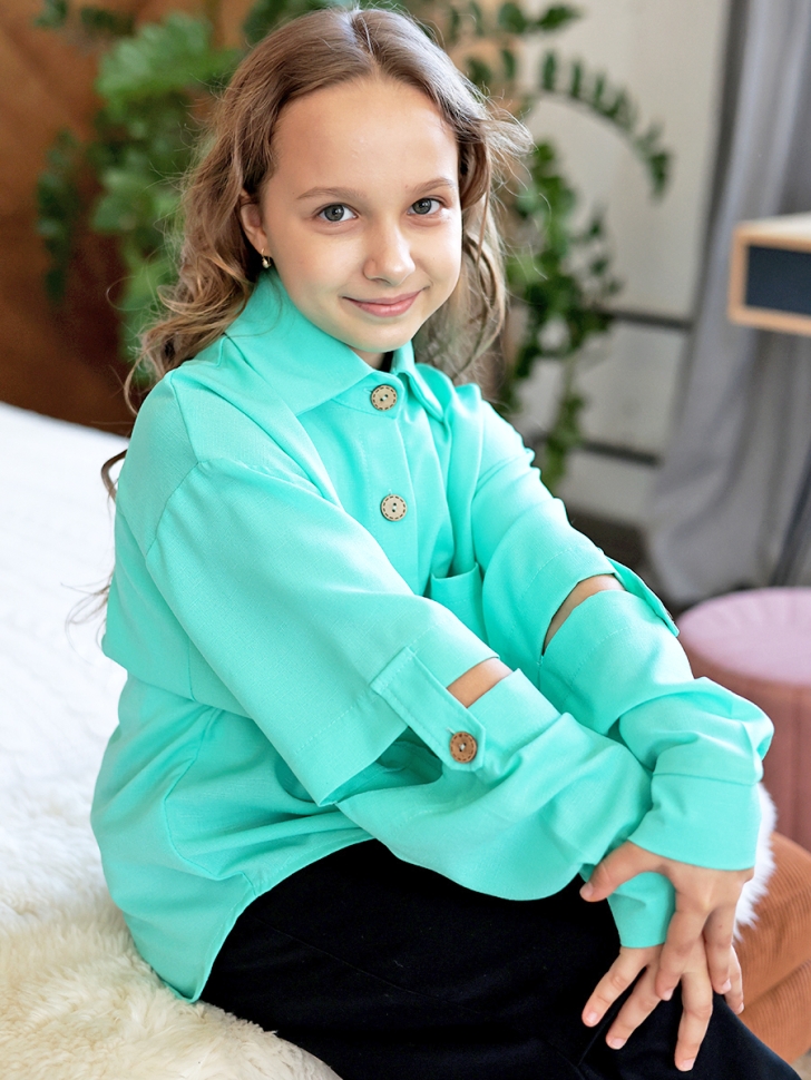 Рубашка для девочки БУШОН, цвет бирюзовый